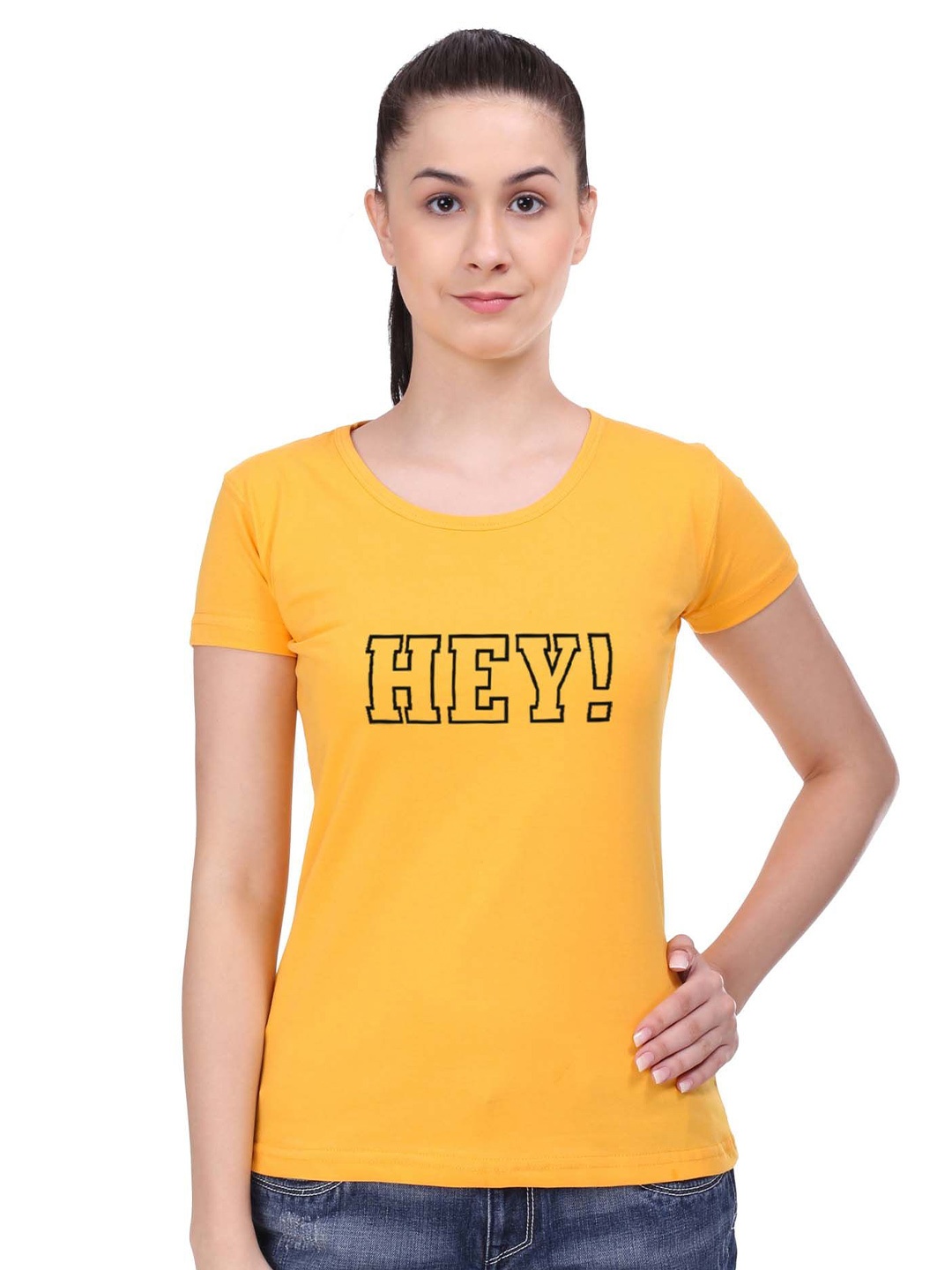 

STATUS MANTRA Typography Printed Round Neck Pure Cotton T-shirt, Yellow