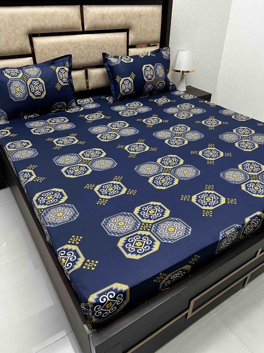 

Pure Decor Blue & Yellow Ethnic Motifs 300 TC Pure Cotton Queen Bedsheet & 2 Pillow Covers
