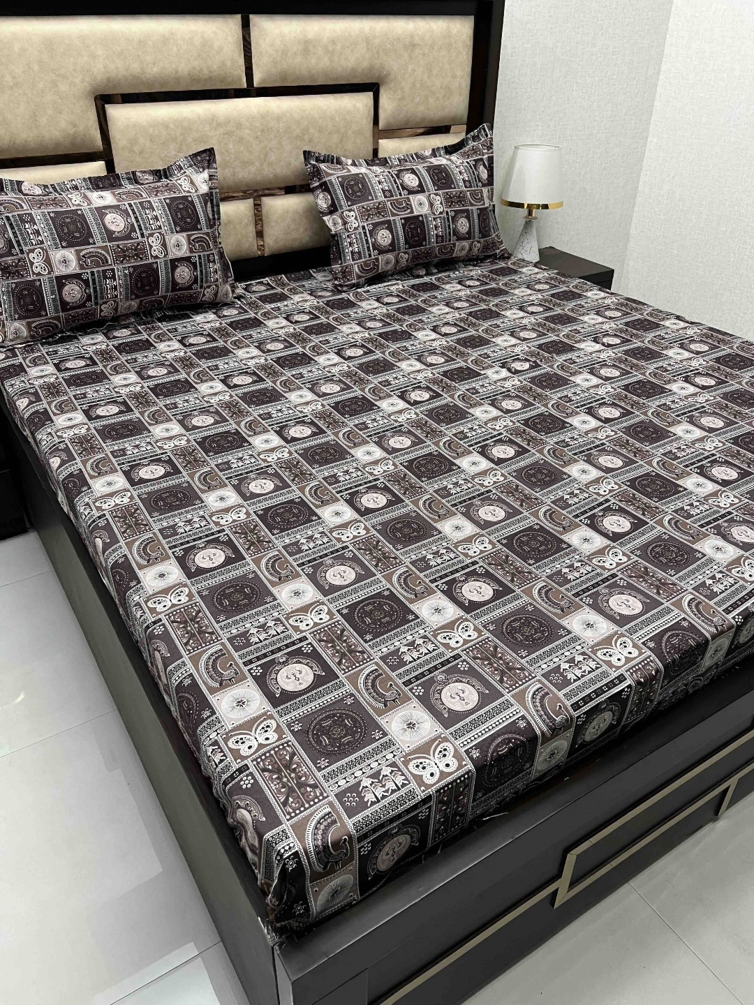 

Pure Decor Brown Ethnic Motifs Pure Cotton 300 TC Queen Bedsheet with 2 Pillow Covers