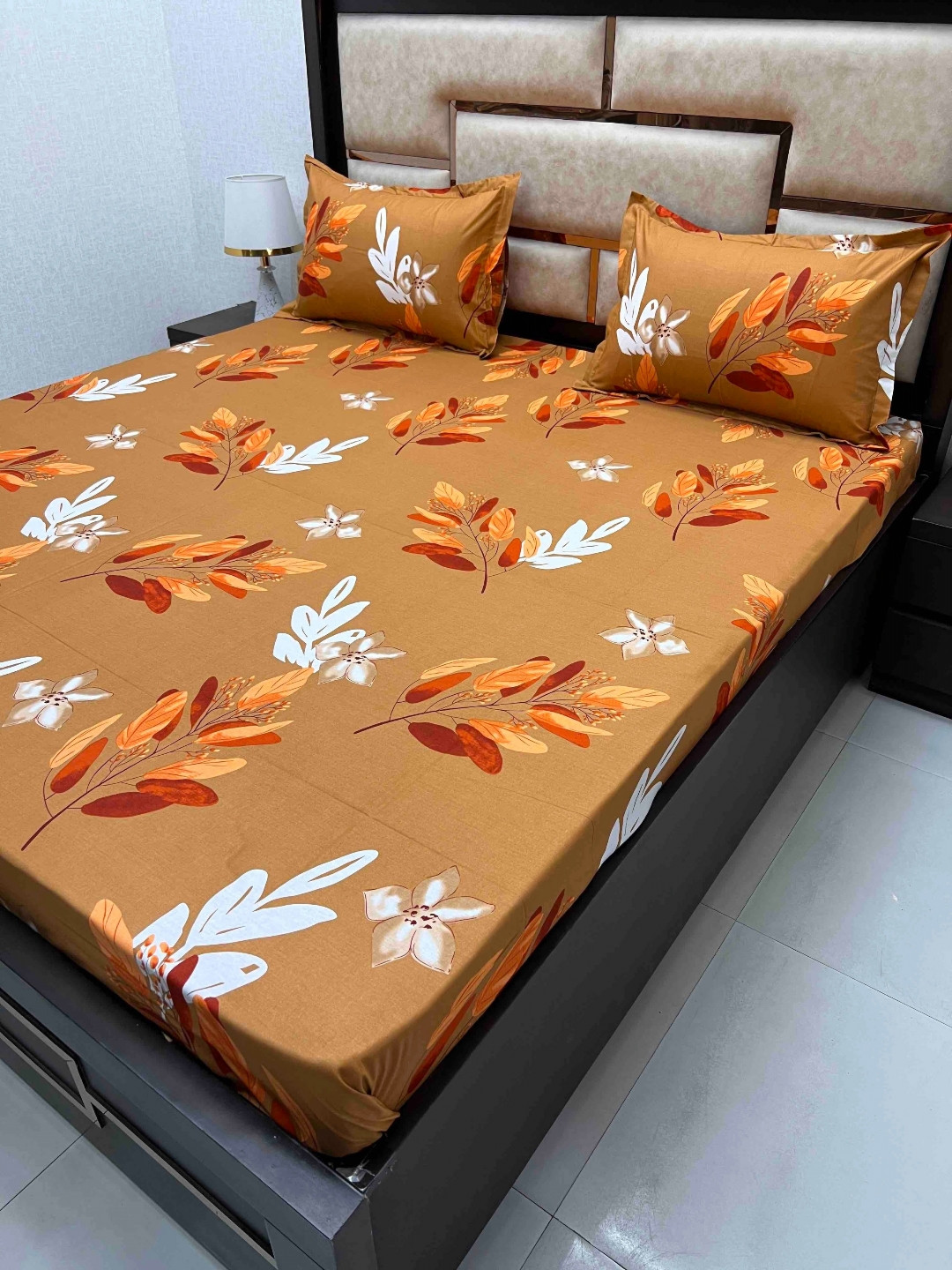 

Pure Decor Orange & White Floral Pure Cotton 300 TC Queen Bedsheet with 2 Pillow Covers