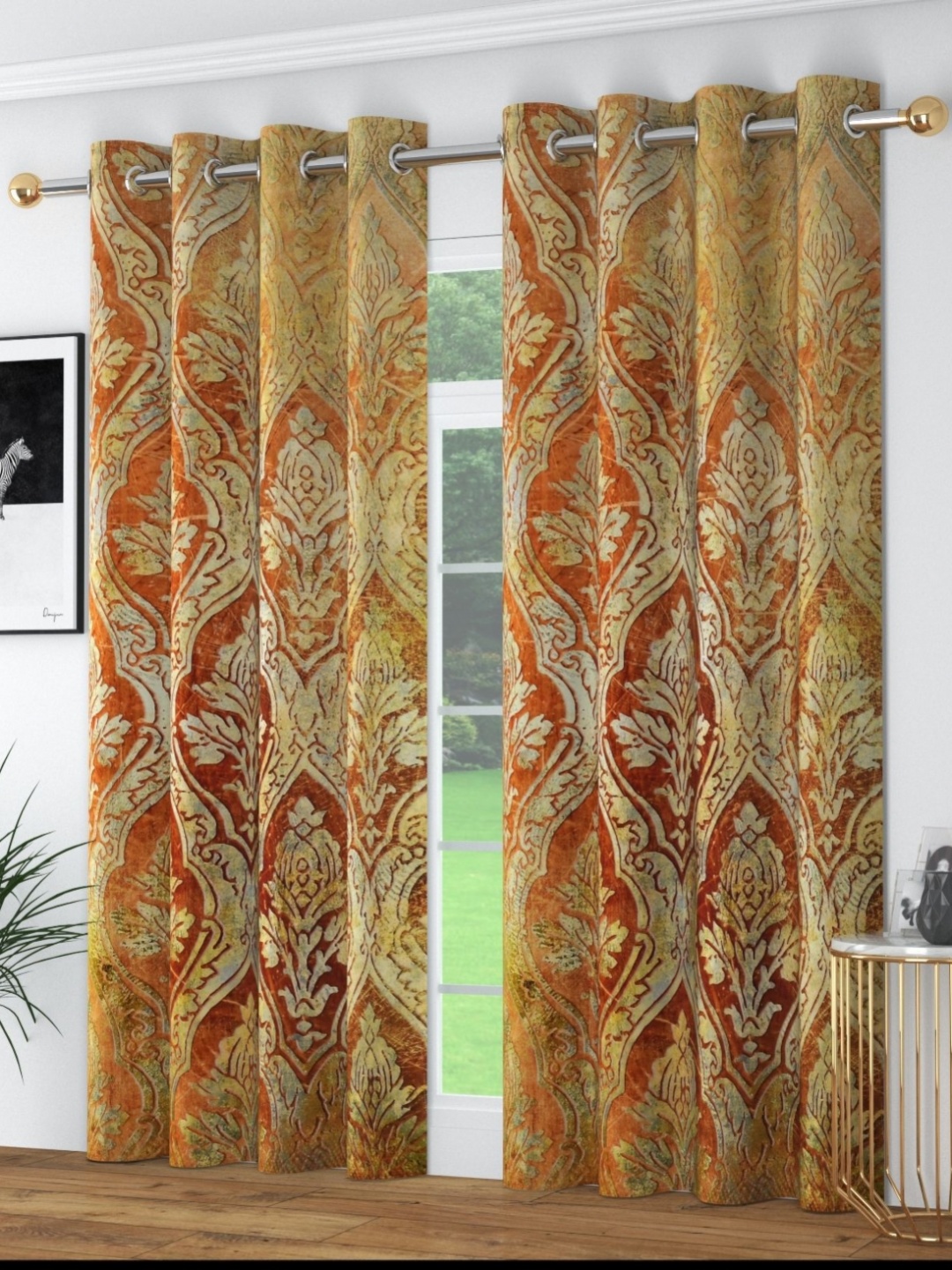 

MULTITEX Camel Brown & Gold-Toned Set of 2 Ethnic Motifs Door Curtain