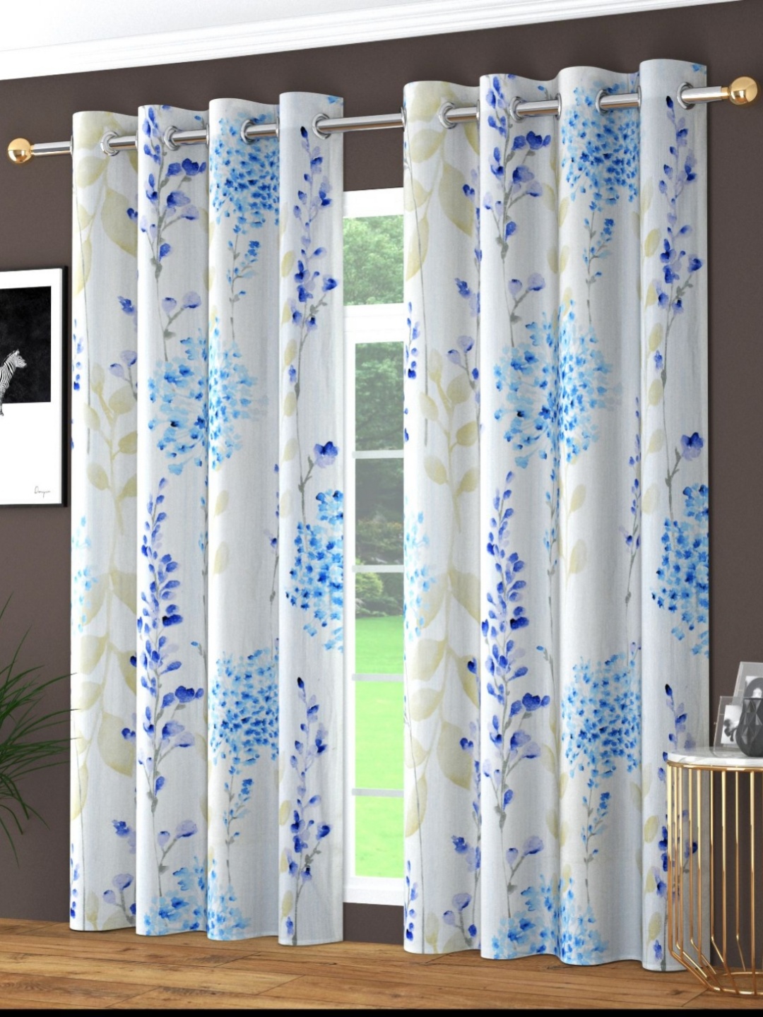 

MULTITEX Blue & White Set of 2 Floral Door Curtain