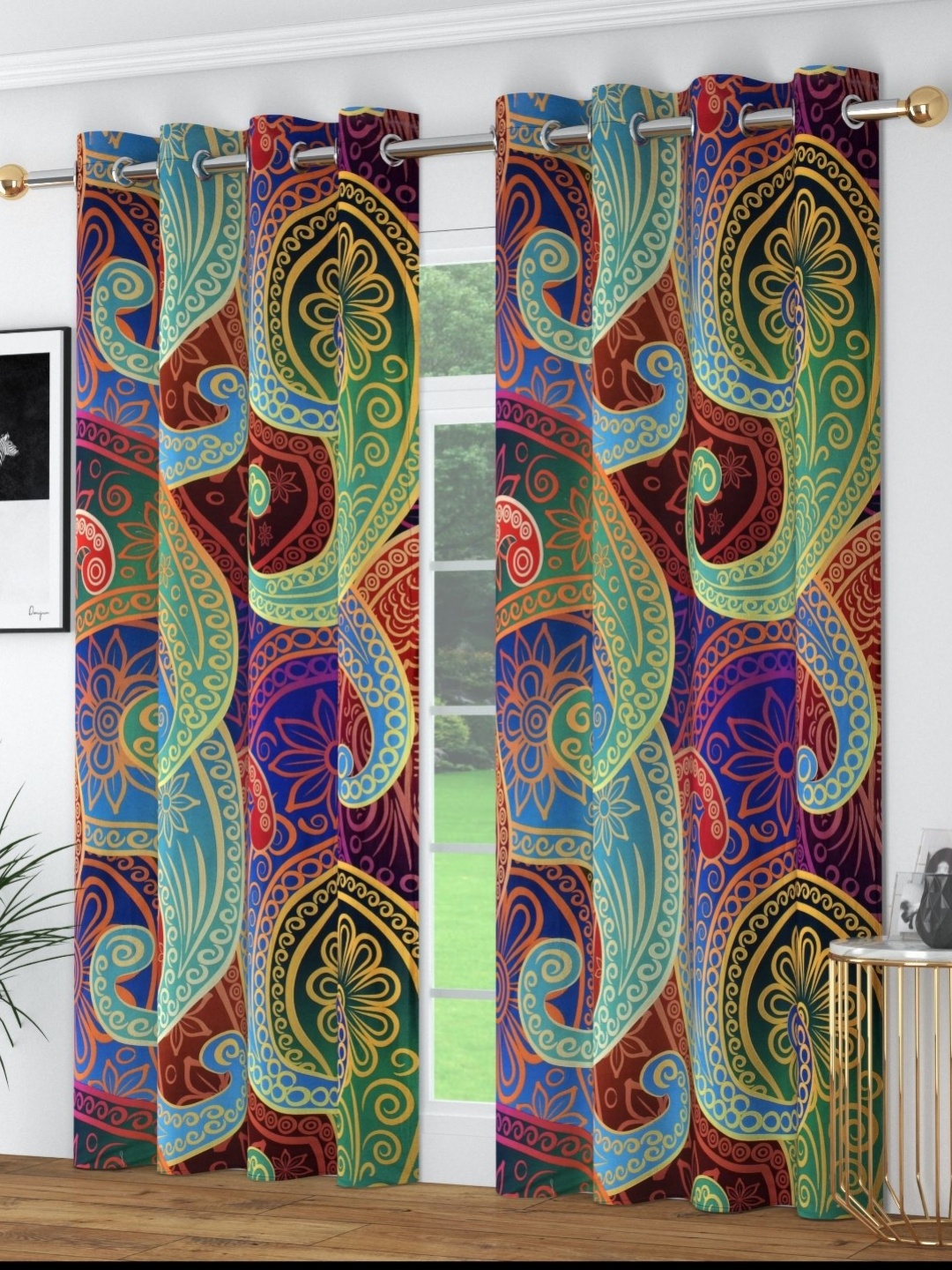 

MULTITEX Green & Blue Set of 2 Ethnic Motifs Door Curtain