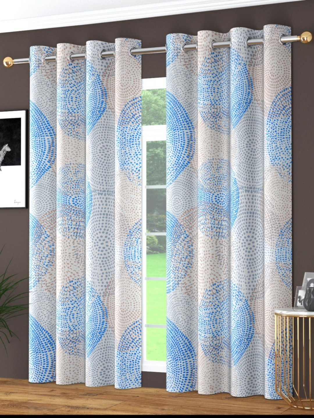 

MULTITEX Turquoise Blue & Brown Set of 2 Geometric Door Curtain