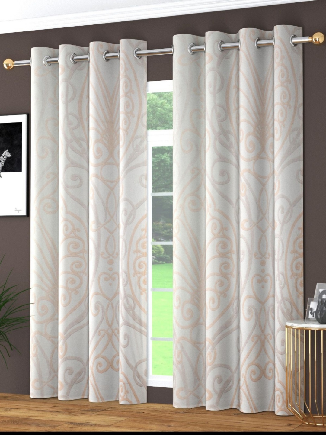 

MULTITEX Off White & Cream-Coloured Set of 2 Floral Door Curtain