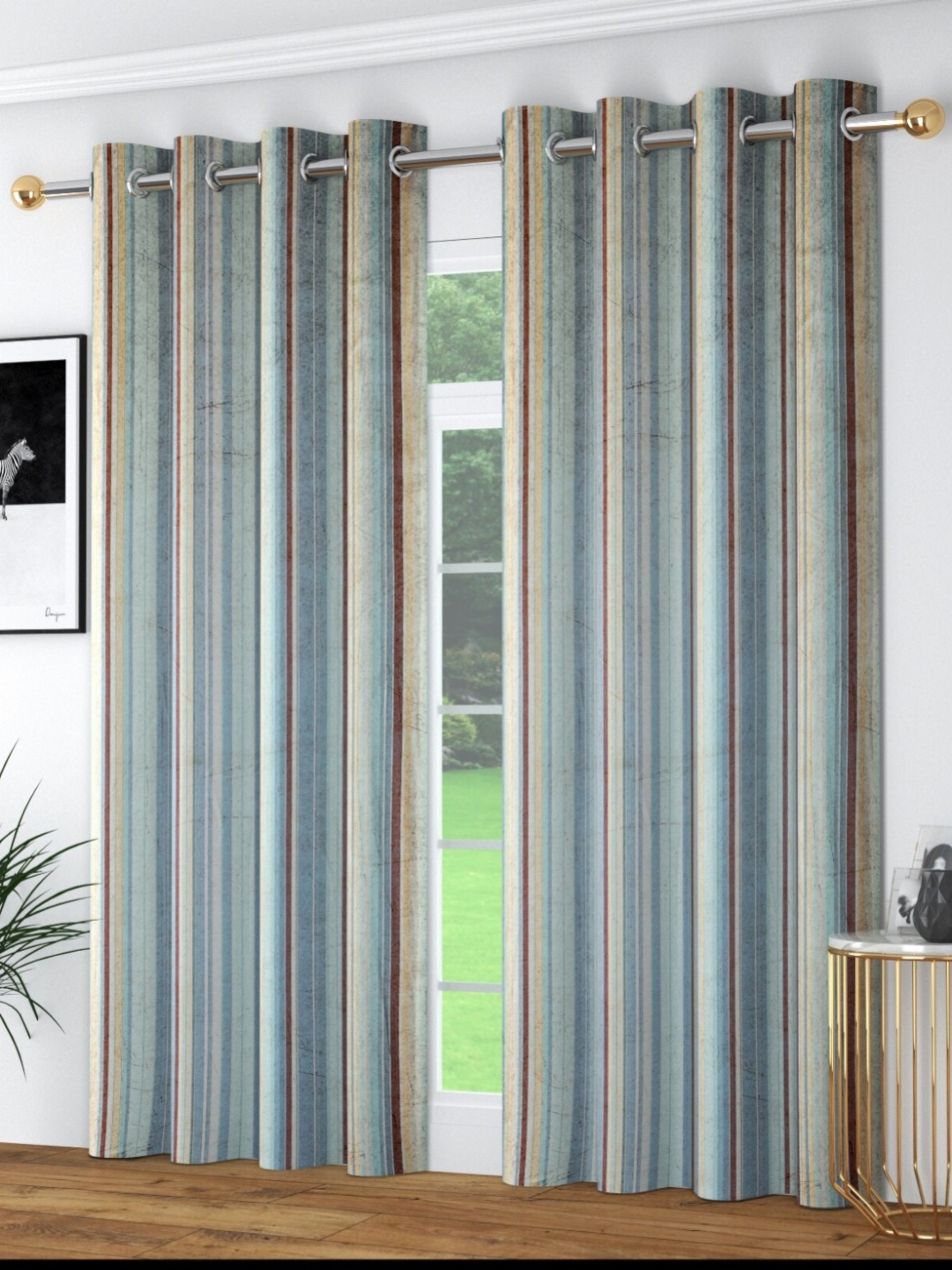 

MULTITEX Grey & Beige Set of 2 Striped Door Curtain