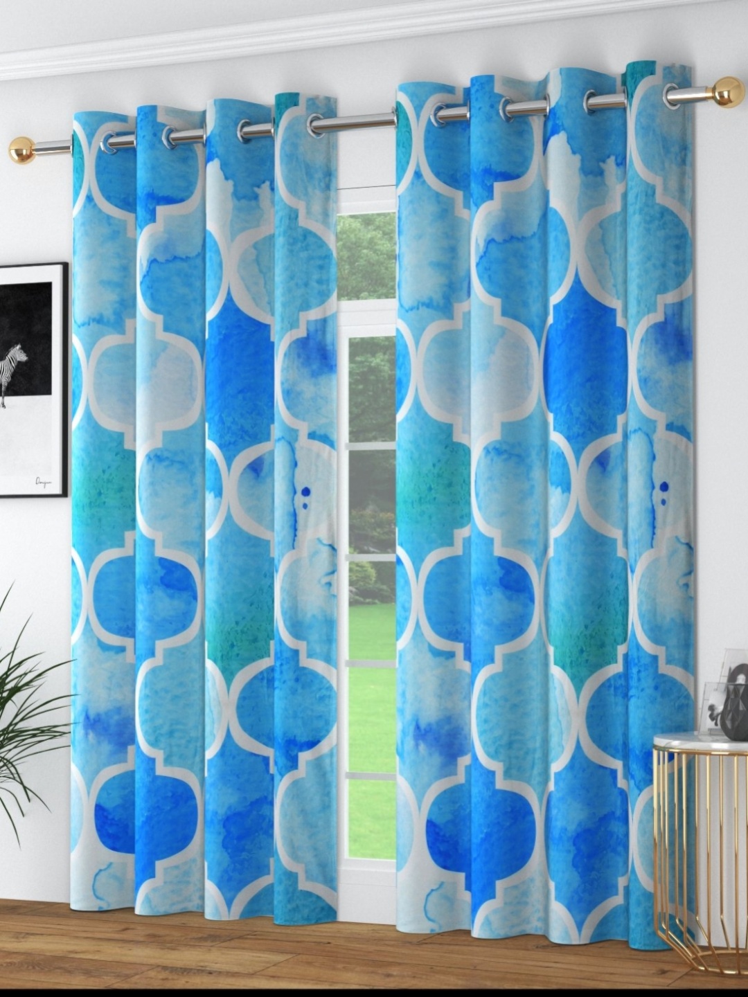 

MULTITEX Blue & White Set of 2 Ethnic Motifs Door Curtain