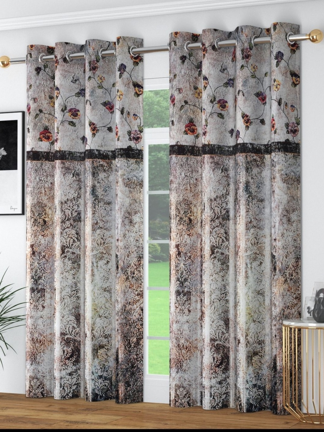 

MULTITEX Brown & Purple Set of 2 Floral Door Curtain