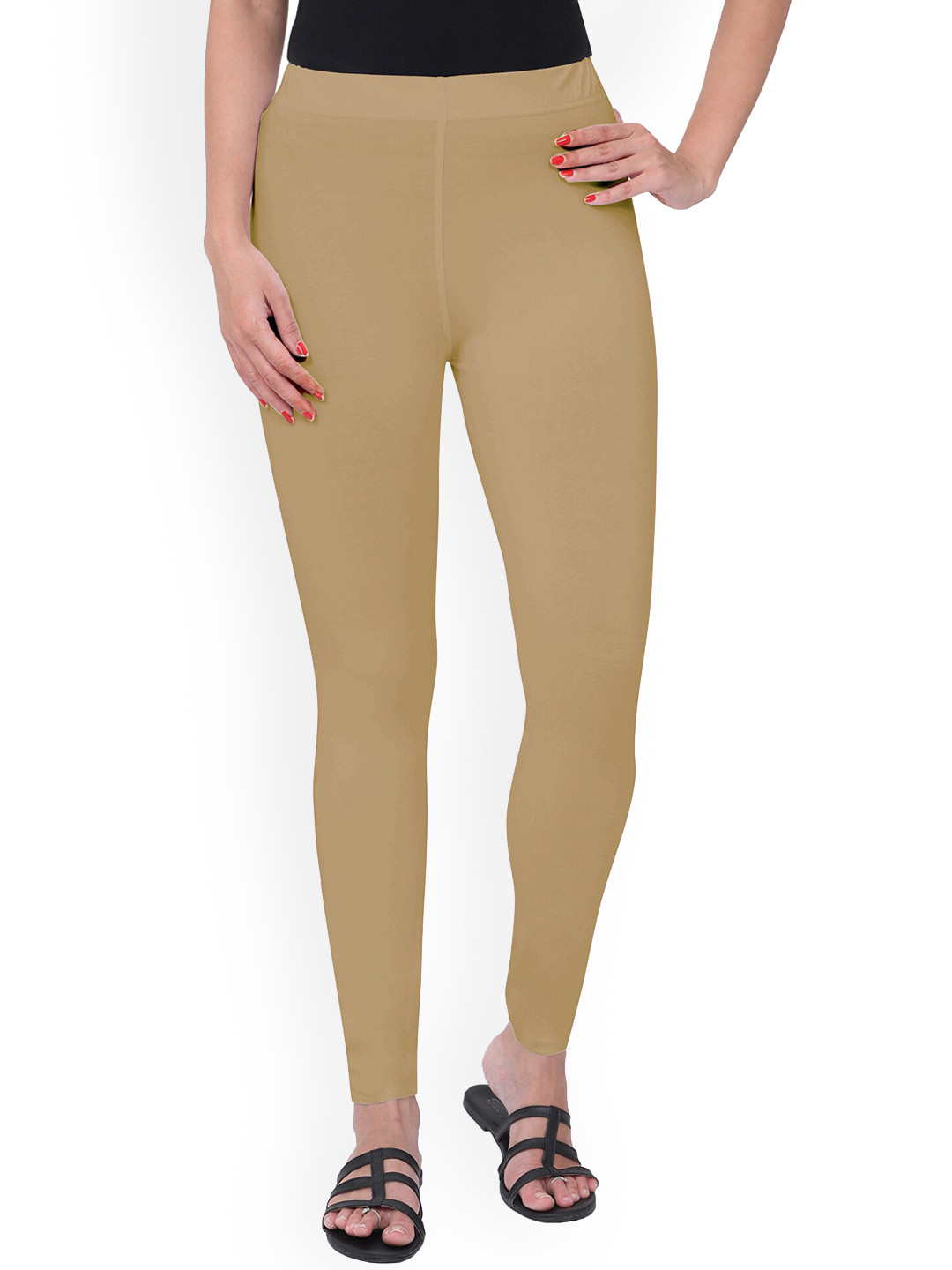 

MIRAAN Ankle-Length Cotton Leggings, Beige