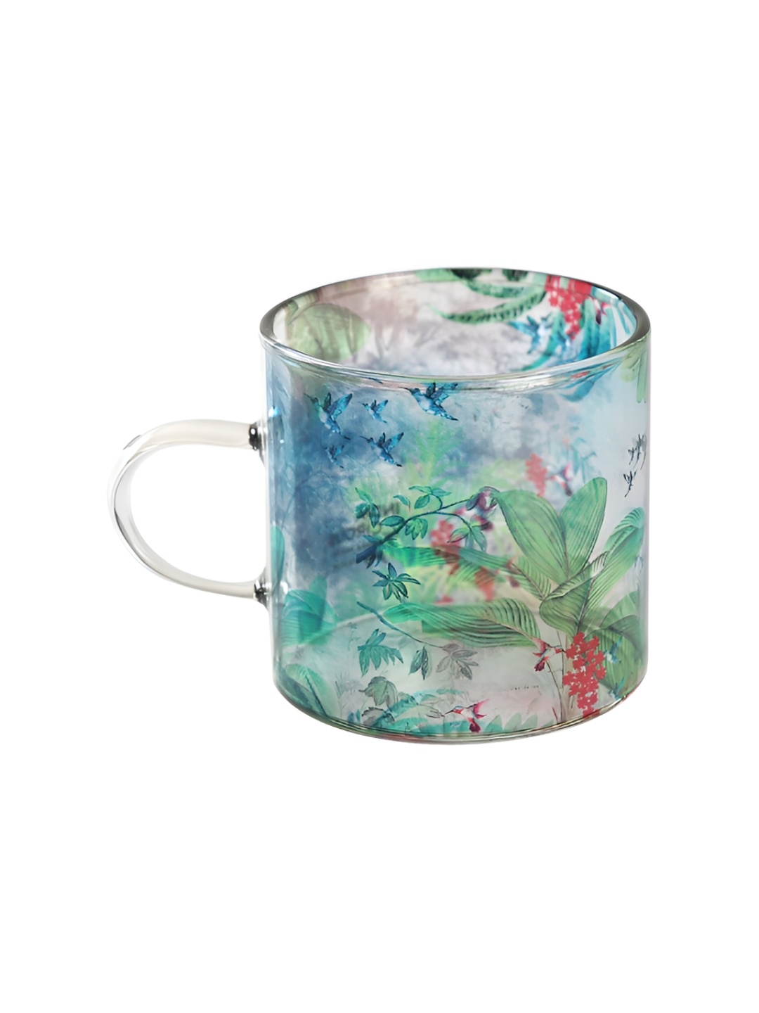 

India Circus by Krsnaa Mehta Blue & Green 4 Pieces Printed Glass Matte Mugs