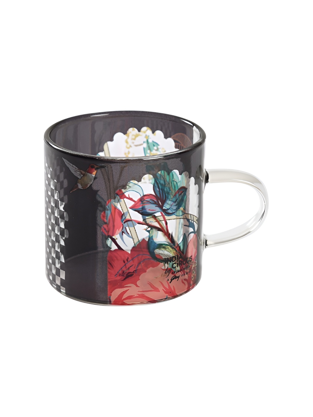 

India Circus by Krsnaa Mehta Black & Red 4 Pieces Floral Printed Glass Glossy Mugs