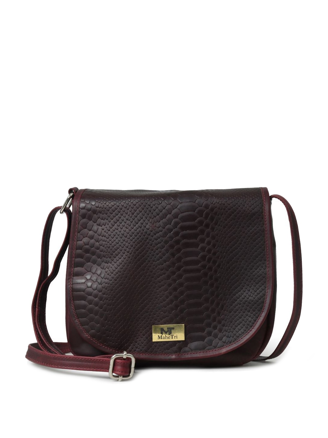 

MaheTri Textured Leather Structured Sling Bag, Burgundy