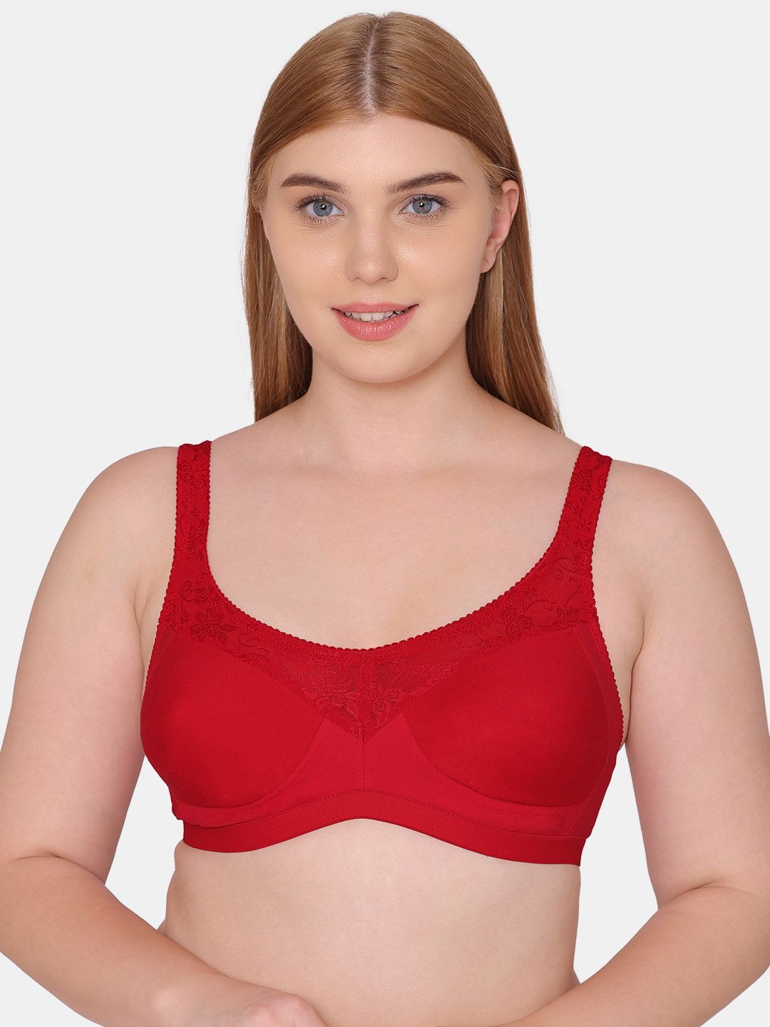 

Souminie Full Coverage Non Padded Non-Wired Cotton T-shirt Bra- All Day Comfort, Red