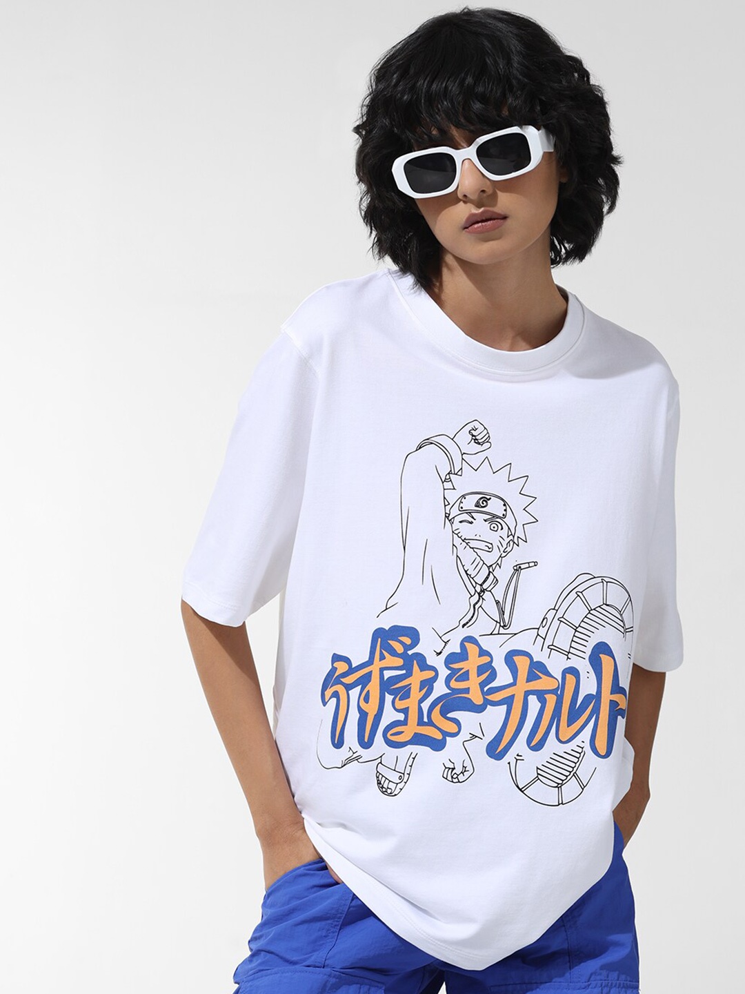 

ONLY ONLNARUTO OCHI SS TEE Naruto Graphic Printed Oversized Pure Cotton T-shirt, White