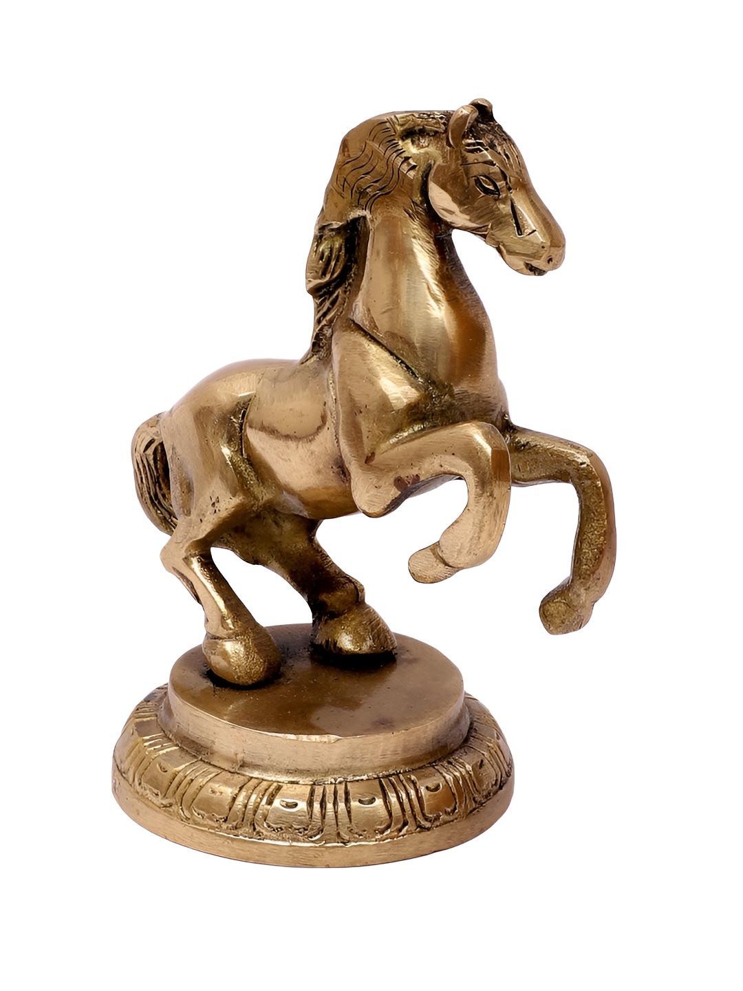 

Two Moustaches Gold-Toned Uplifted Legs Horse Brass Figurine Showpiece