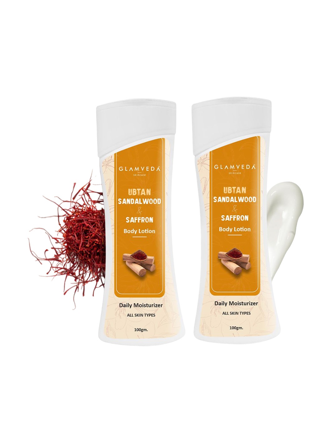 

GLAMVEDA Set Of 2 Sandalwood Kesar & Milk Protein Body Lotions - 100 gm Each, White