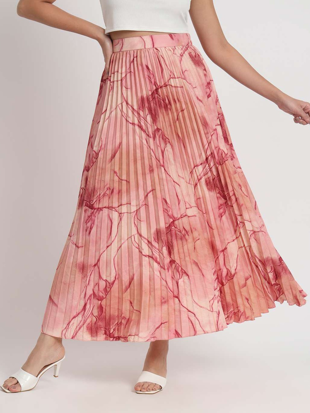 

OTABU Abstract Printed A-Line Maxi Skirt, Maroon