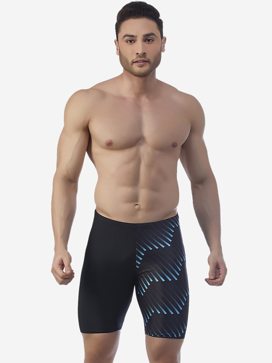 

VELOZ Men Geometric Printed Stretch Swimwear Shorts, Blue
