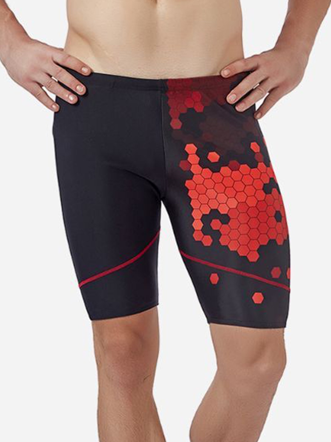 

VELOZ Men Geometric Printed Stretch Swimwear Shorts, Black