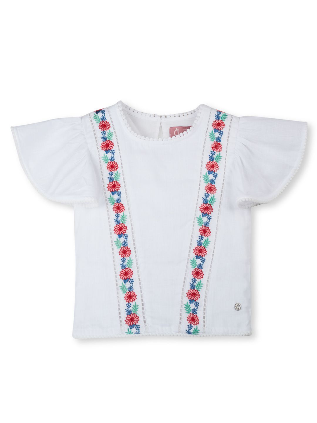 

Gini and Jony Girls Floral Embroidered Cotton Top, White