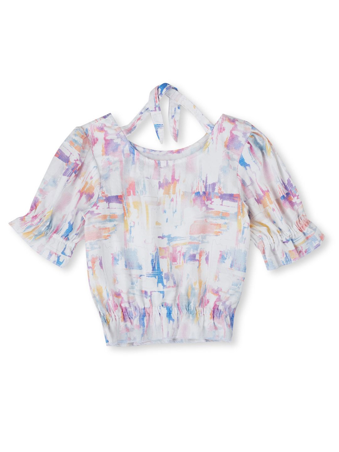 

Gini and Jony Gilrs Abstract Printed Puff Sleeves Cotton Top, White