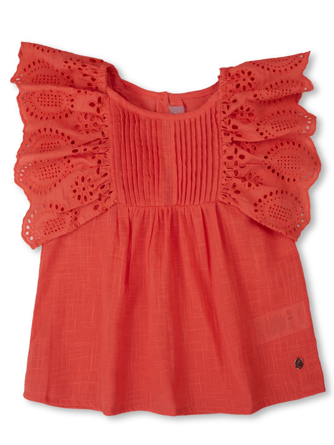 

Gini and Jony Girls Self Design Round Neck Flutter Sleeve Cotton Top, Red