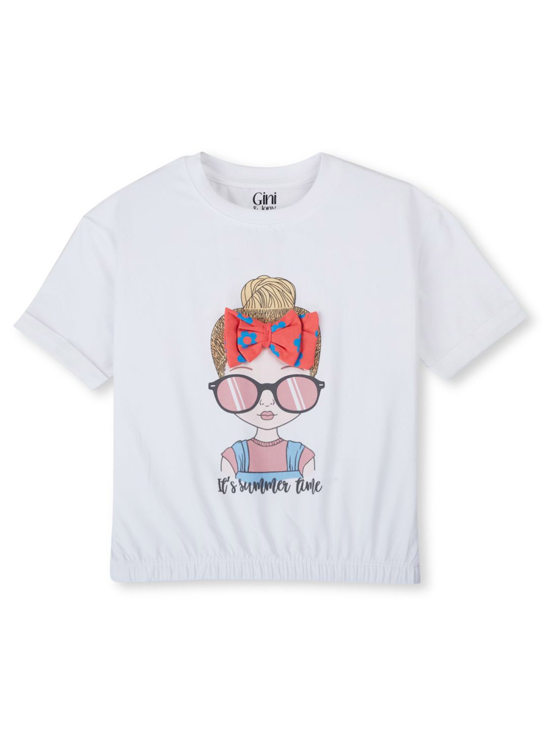 

Gini and Jony Graphic Printed Short Sleeves Crop Cotton Top, White