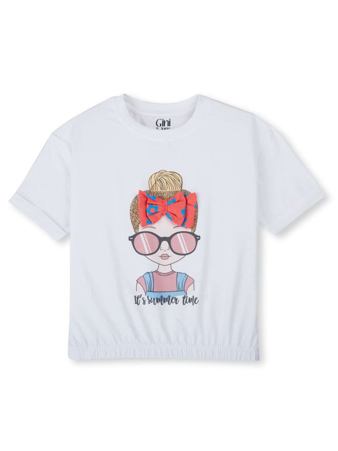 

Gini and Jony Girls Graphic Printed Round Neck Cotton Top, White