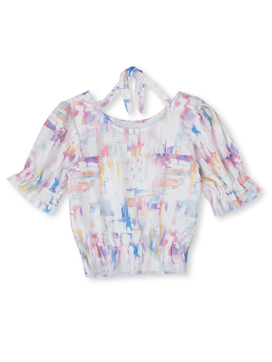 

Gini and Jony Abstract Printed Puff Sleeves Cotton Top, White