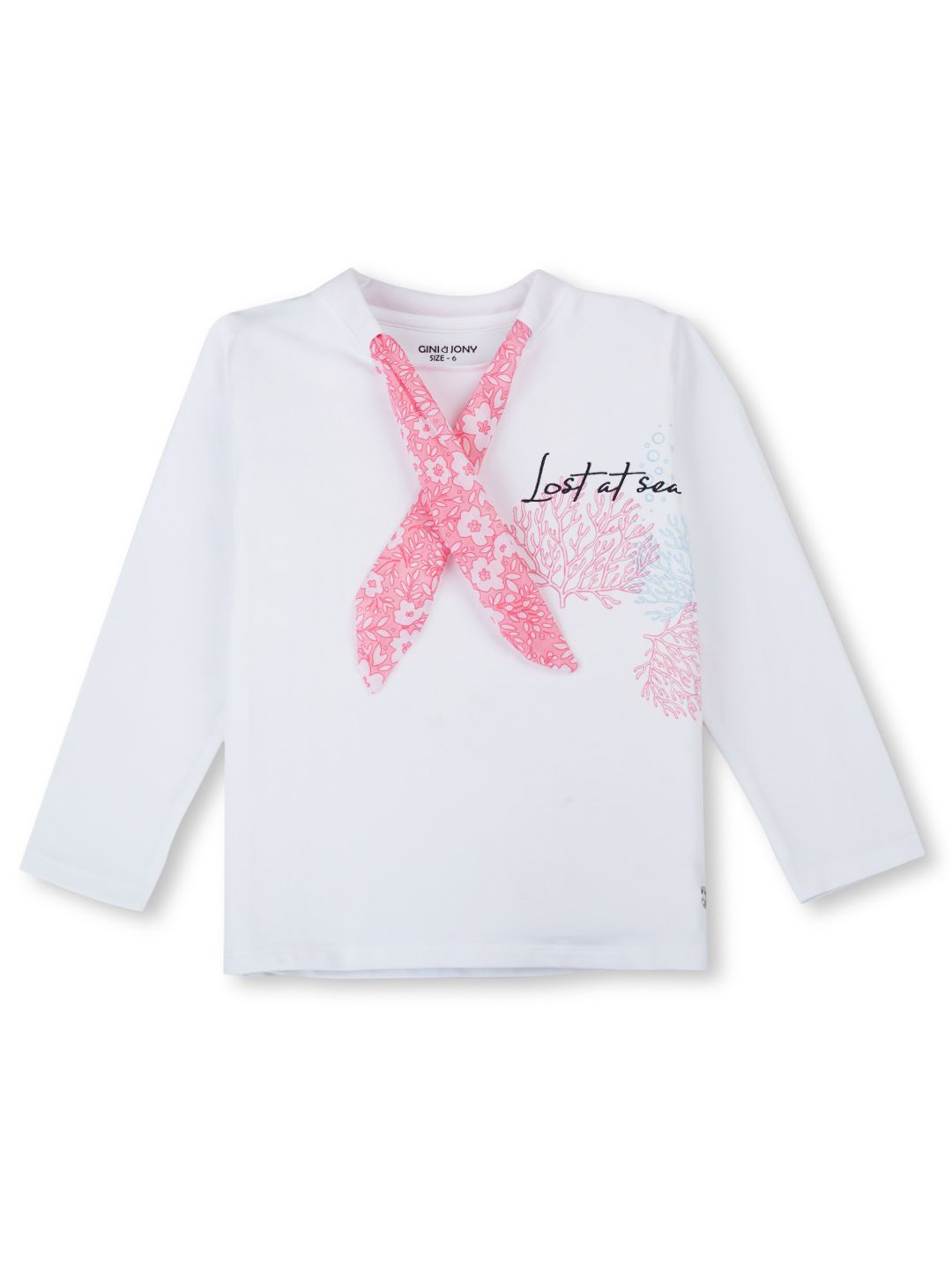 

Gini and Jony Girls Floral Printed Round Neck Long Sleeves Cotton Top, White