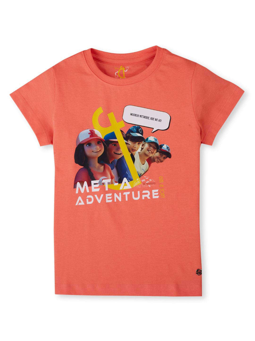 

Gini and Jony Girls Graphic Printed Cotton T-shirt, Coral