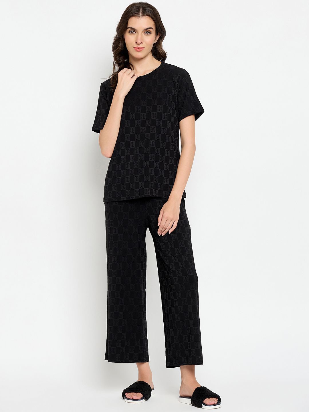 

Camey Women Printed Top & Trouser Co-Ords, Black
