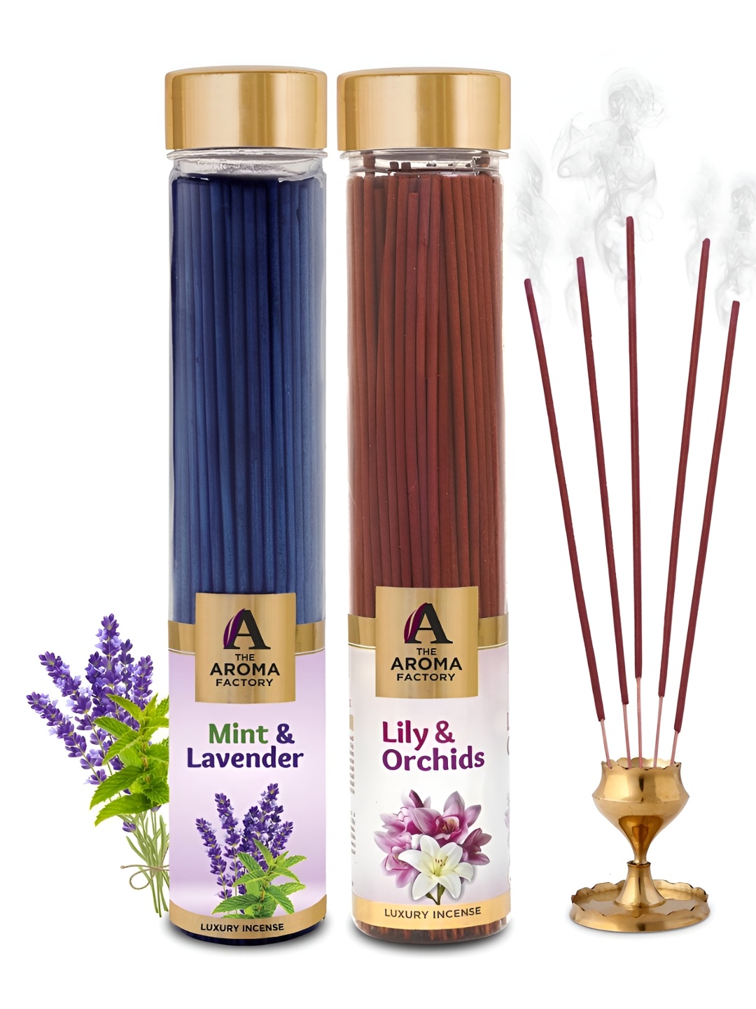 

The Aroma Factory Set Of 2 Blue & Brown Mint & Lavender, Lily & Orchid Incense Agarbattis