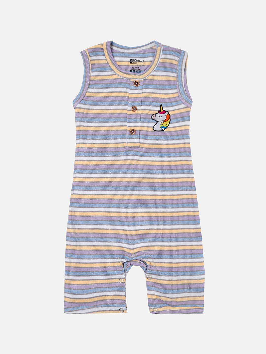 

Bodycare Kids Infant Girls Striped Pure Cotton Romper, Grey