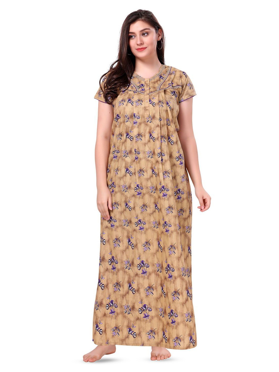 

Soulemo Printed Pure Cotton Maxi Nightdress, Beige