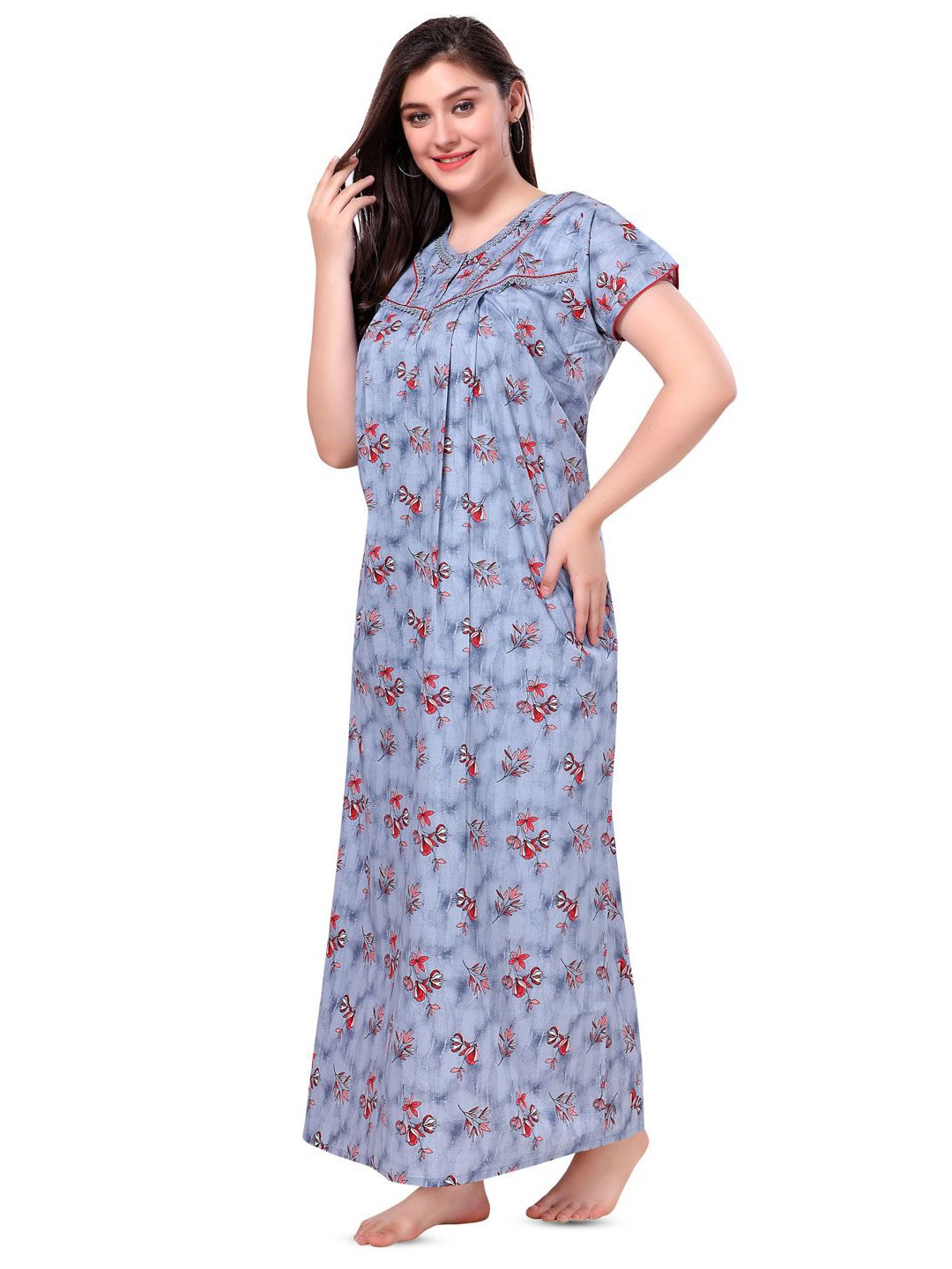 

Soulemo Printed Pure Cotton Maxi Nightdress, Blue