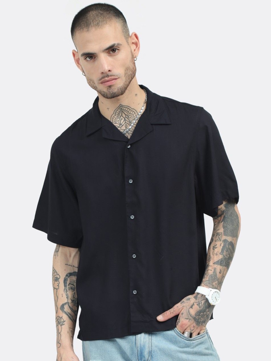 

BADMAASH Slim Fit Opaque Casual Shirt, Black