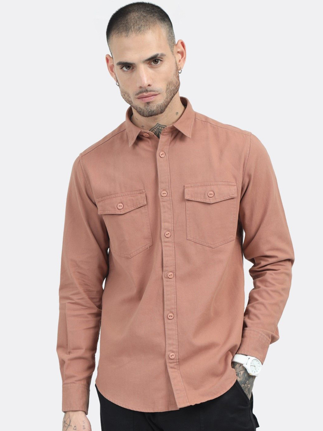 

BADMAASH Slim Fit Opaque Cotton Casual Shirt, Brown