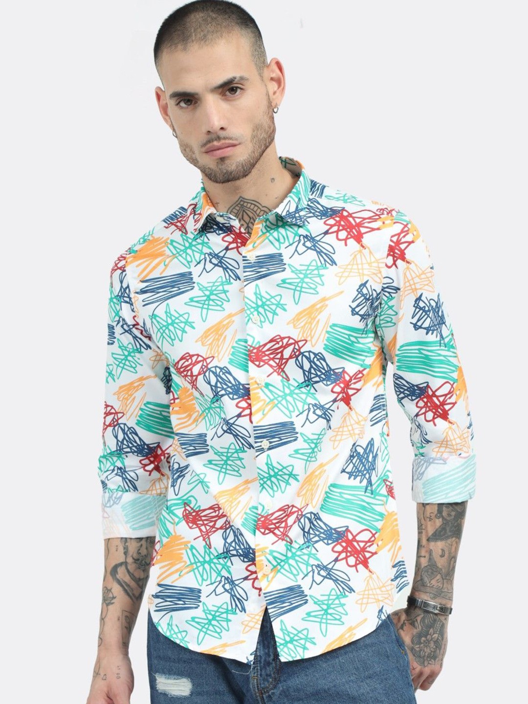 

BADMAASH Spread Collar Slim Fit Cotton Printed Casual Shirt, Yellow