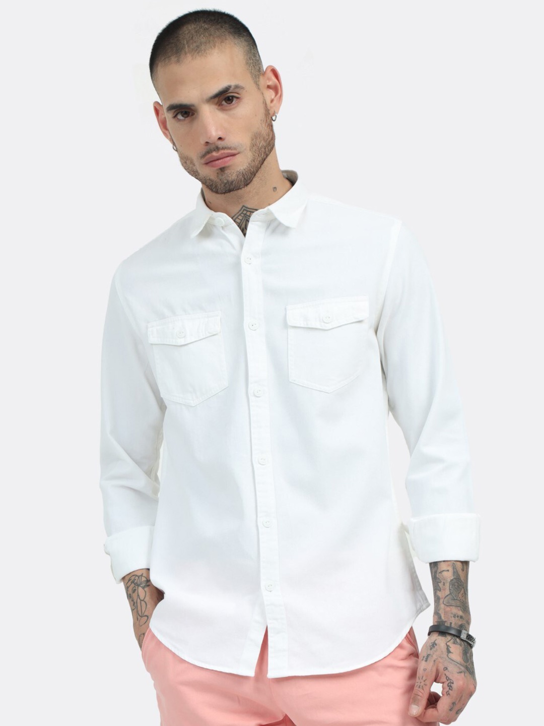 

BADMAASH Spread Collar Slim Fit Cotton Casual Shirt, White