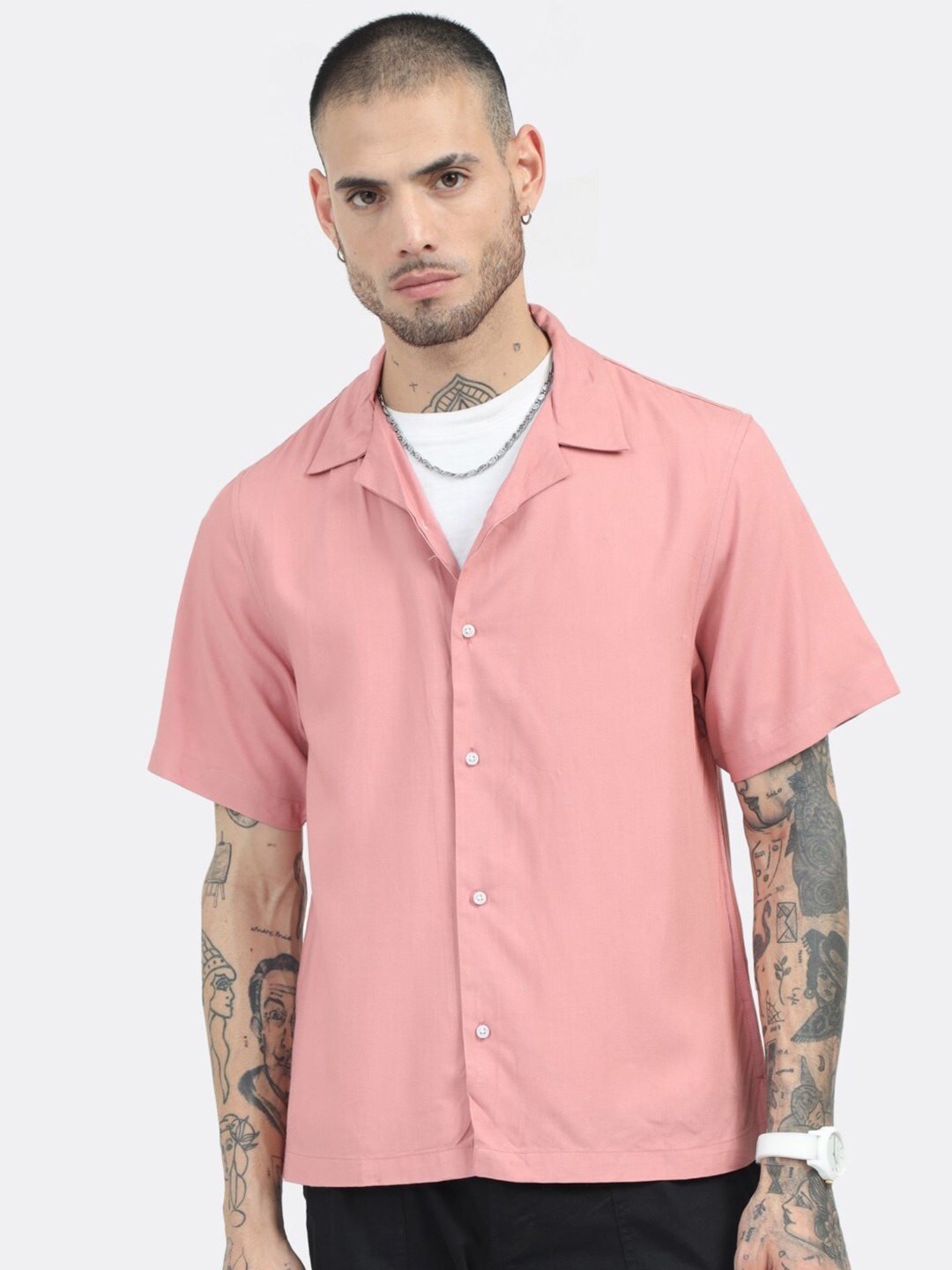 

BADMAASH Slim Fit Opaque Casual Shirt, Pink