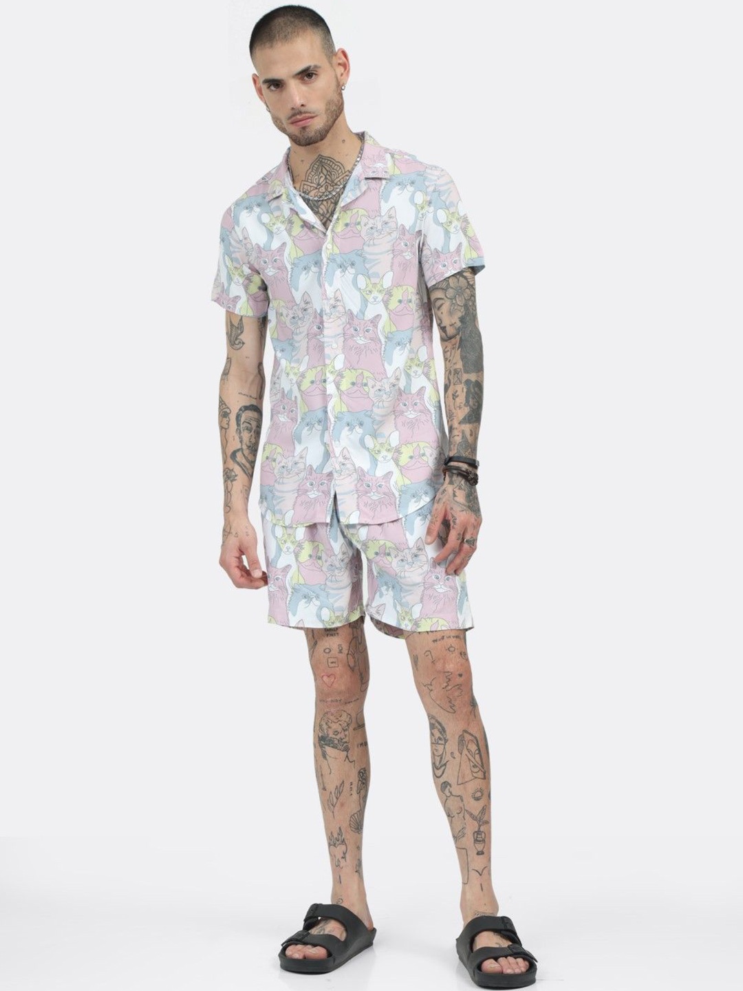 

BADMAASH Spread Collar Slim Fit Printed Casual Shirt, Peach