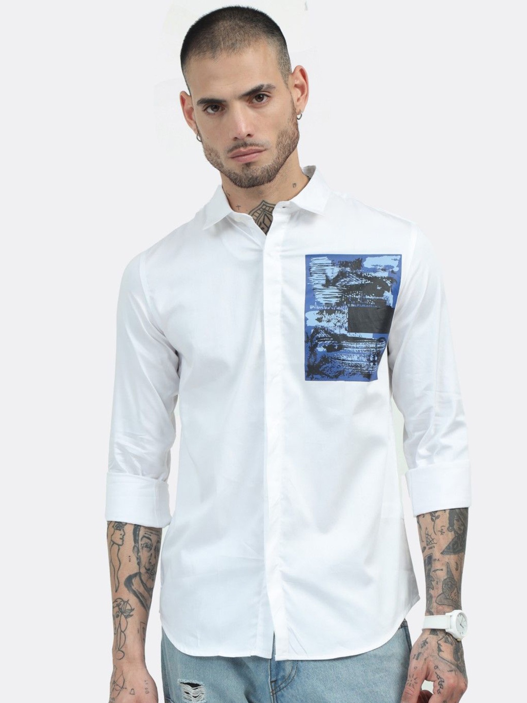 

BADMAASH Spread Collar Slim Fit Cotton Casual Shirt, White