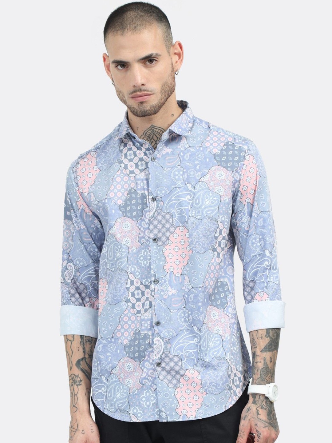 

BADMAASH Slim Fit Floral Opaque Printed Casual Shirt, Grey
