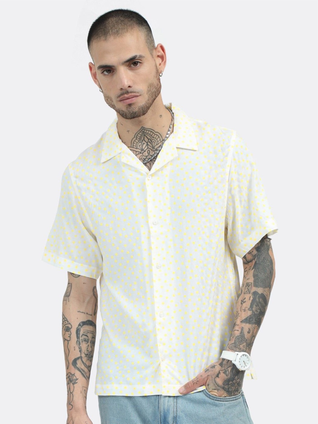 

BADMAASH Slim Fit Polka Dots Opaque Printed Casual Shirt, Yellow