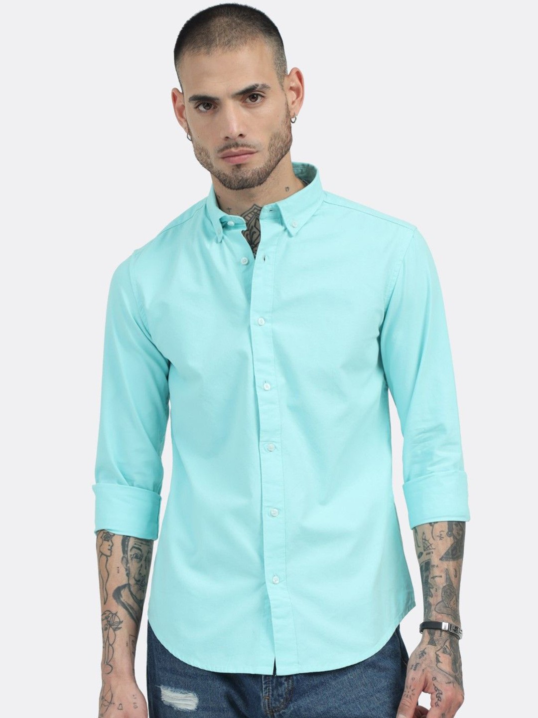 

BADMAASH Button Down Collar Slim Fit Cotton Casual Shirt, Blue