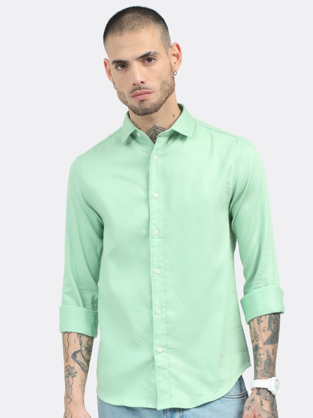 

BADMAASH Slim Fit Opaque Cotton Casual Shirt, Green