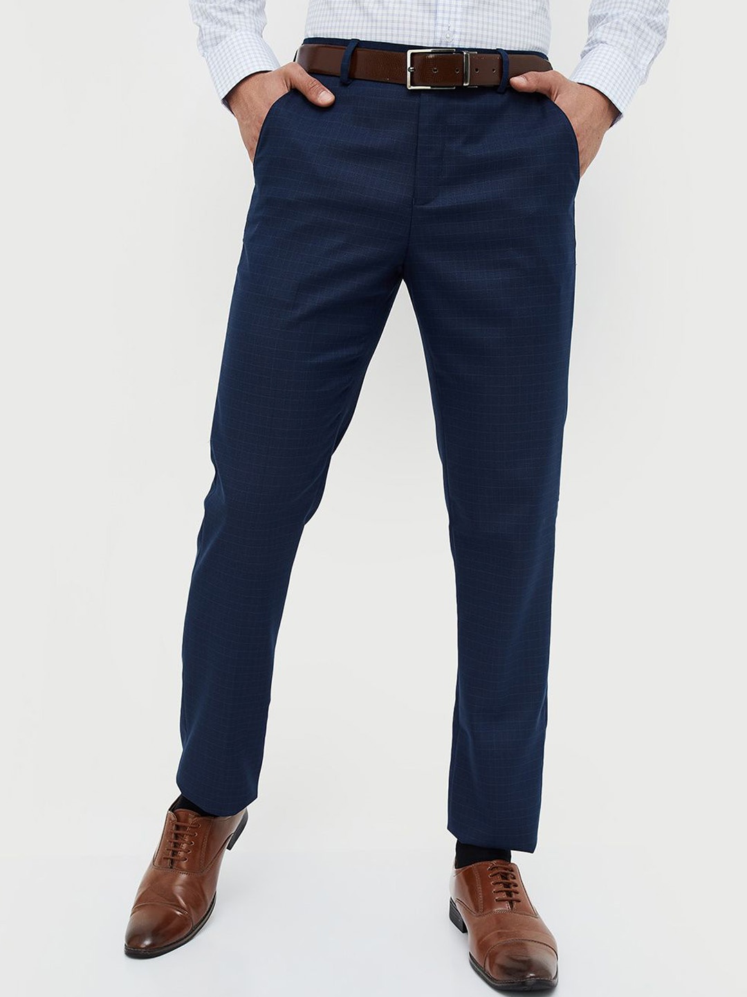 

CODE by Lifestyle Men Tapered Fit Mid-Rise Formal Trousers, Blue