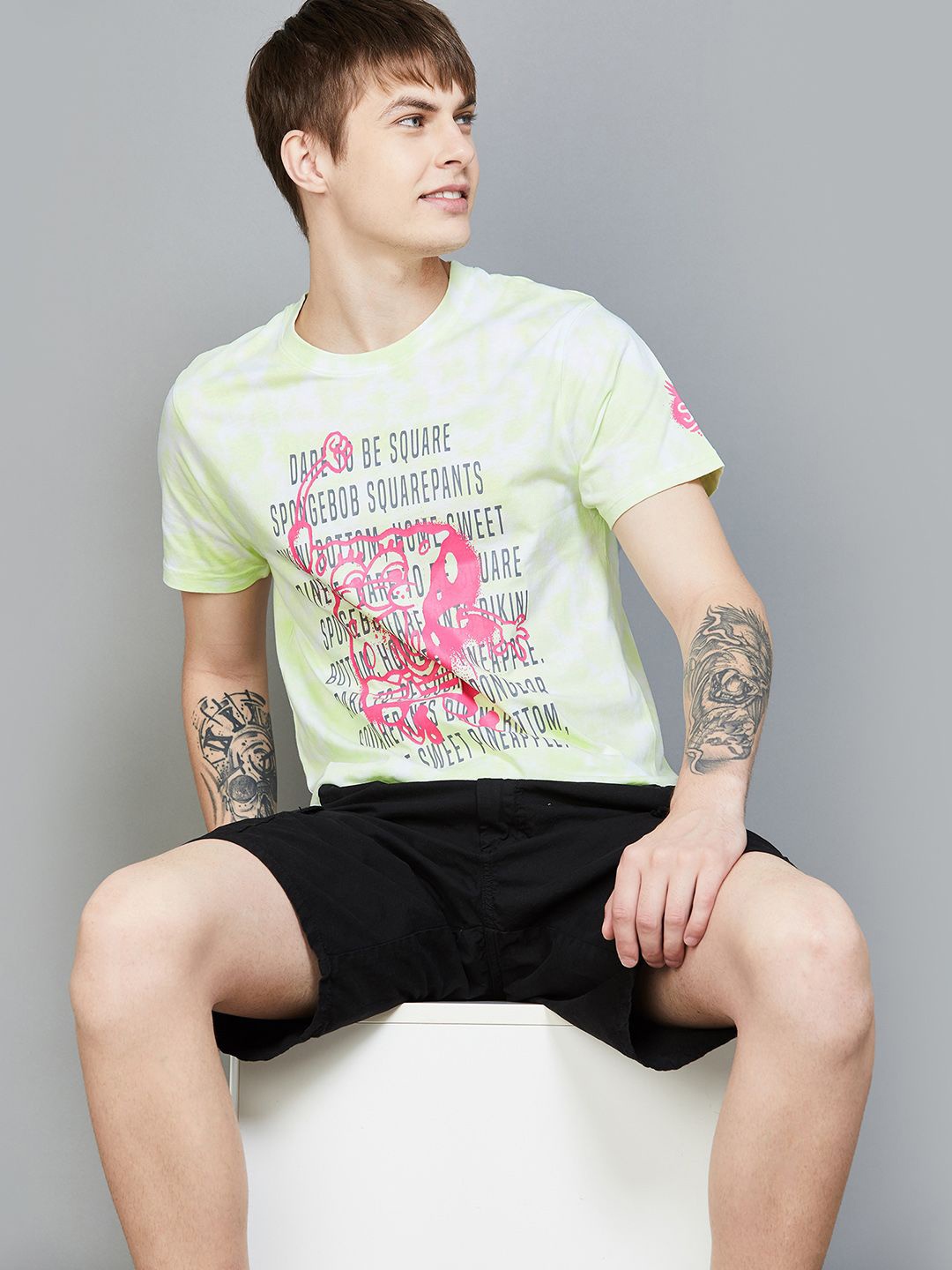 

Fame Forever by Lifestyle Spongebob Printed Cotton Casual T-shirt, Yellow
