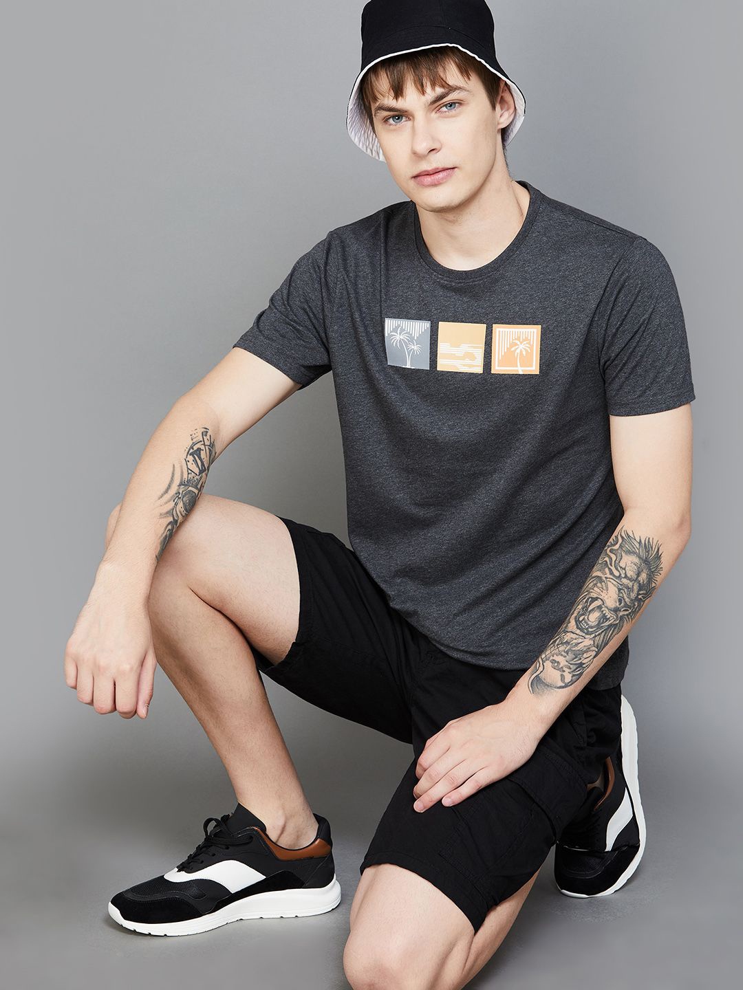 Fame Forever by Lifestyle Graphic Printed Cotton Casual T-shirt, Grey melange